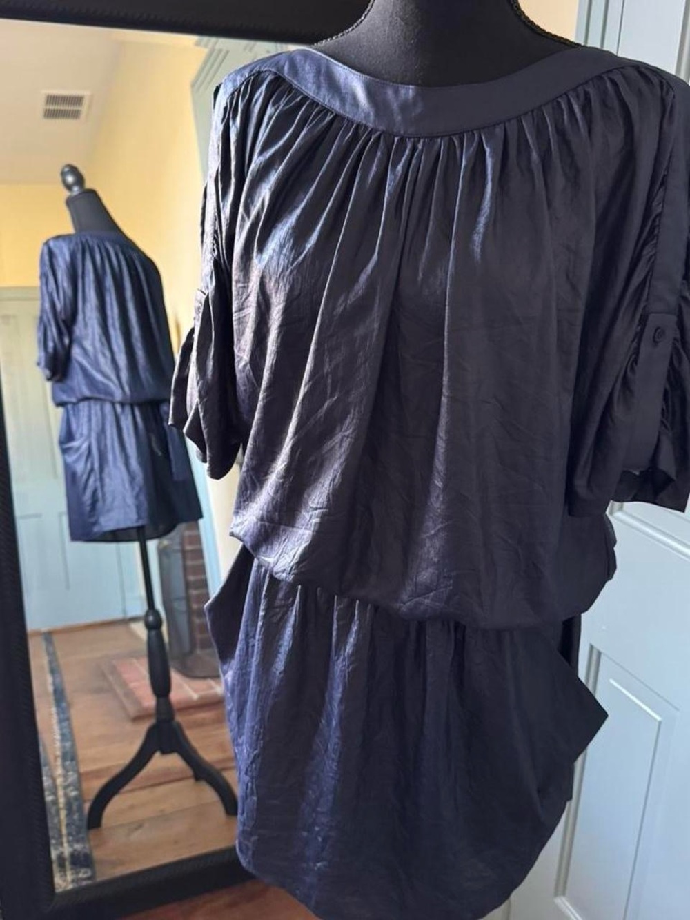BCBGMaxAzria Navy Short-Sleeve Blouson Mini Dress